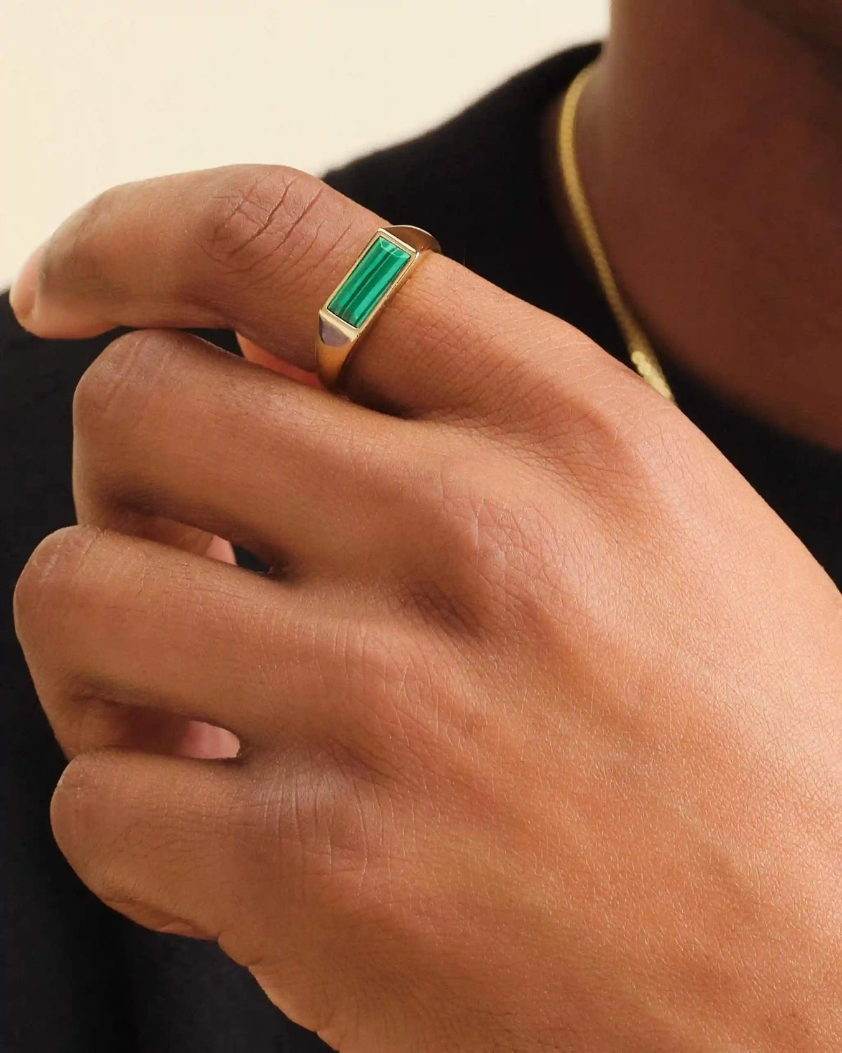 Beveled Malachite Signet Ring