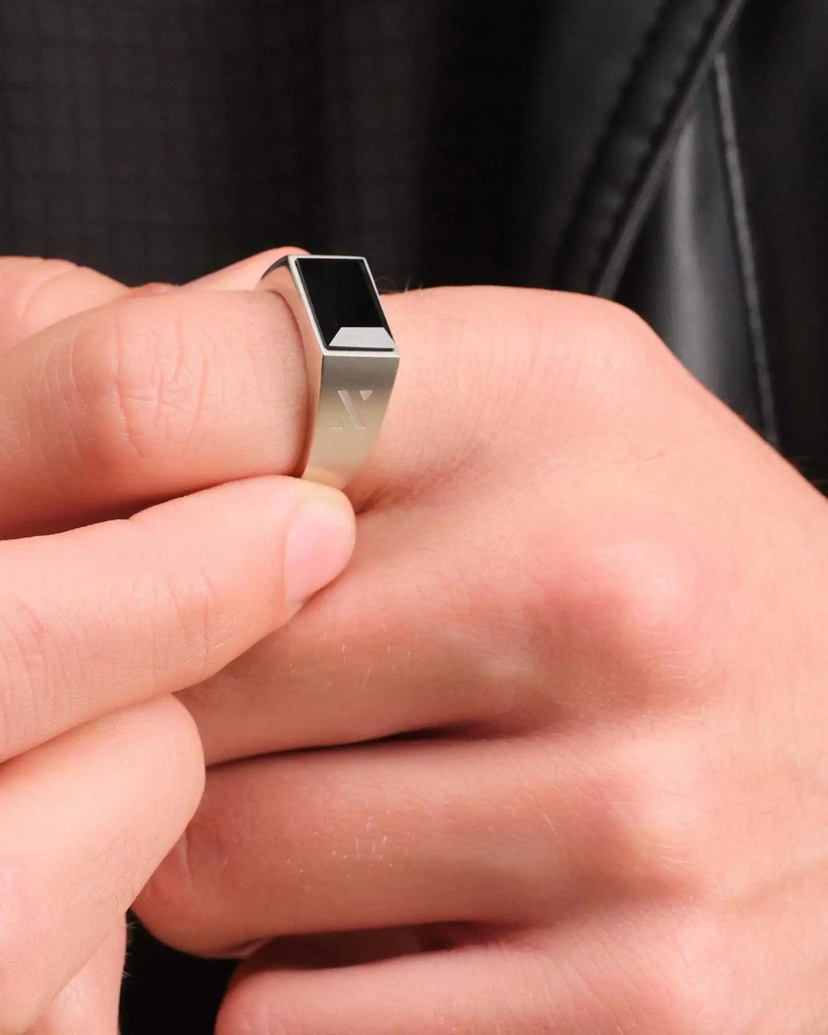Beveled Onyx Signet Ring Silver
