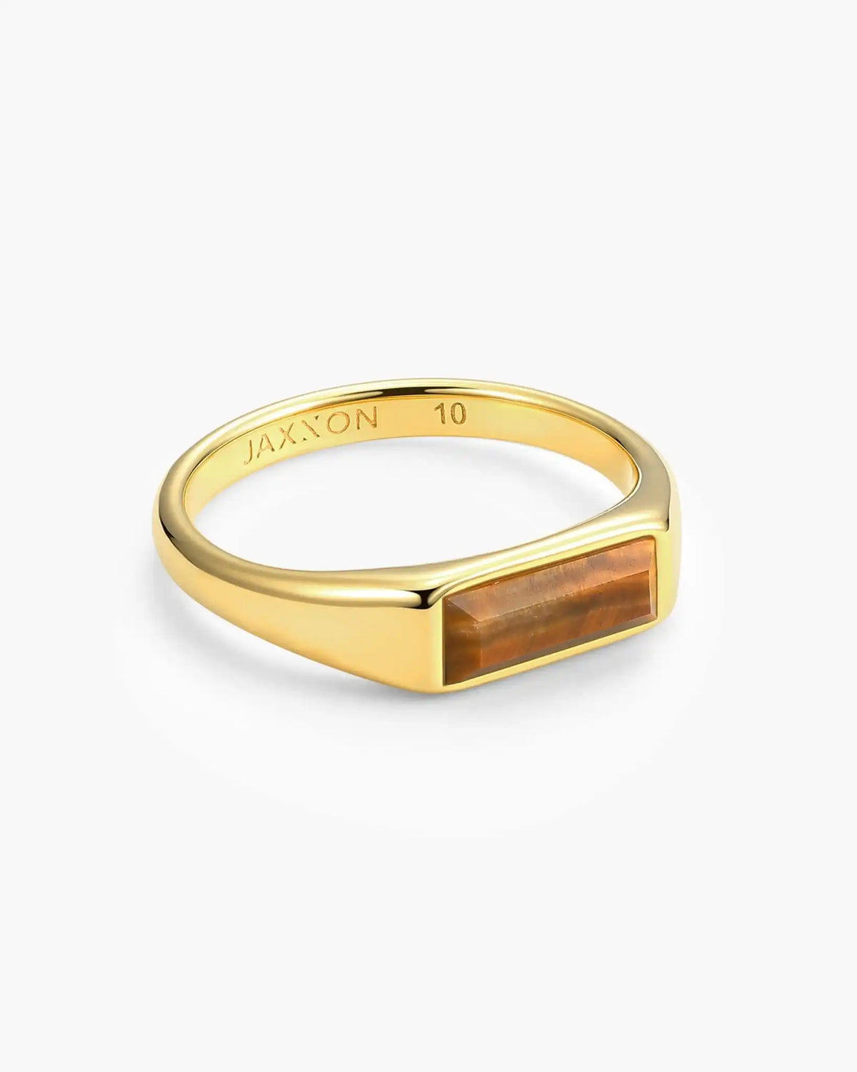 Beveled Tiger's Eye Signet Ring Gold
