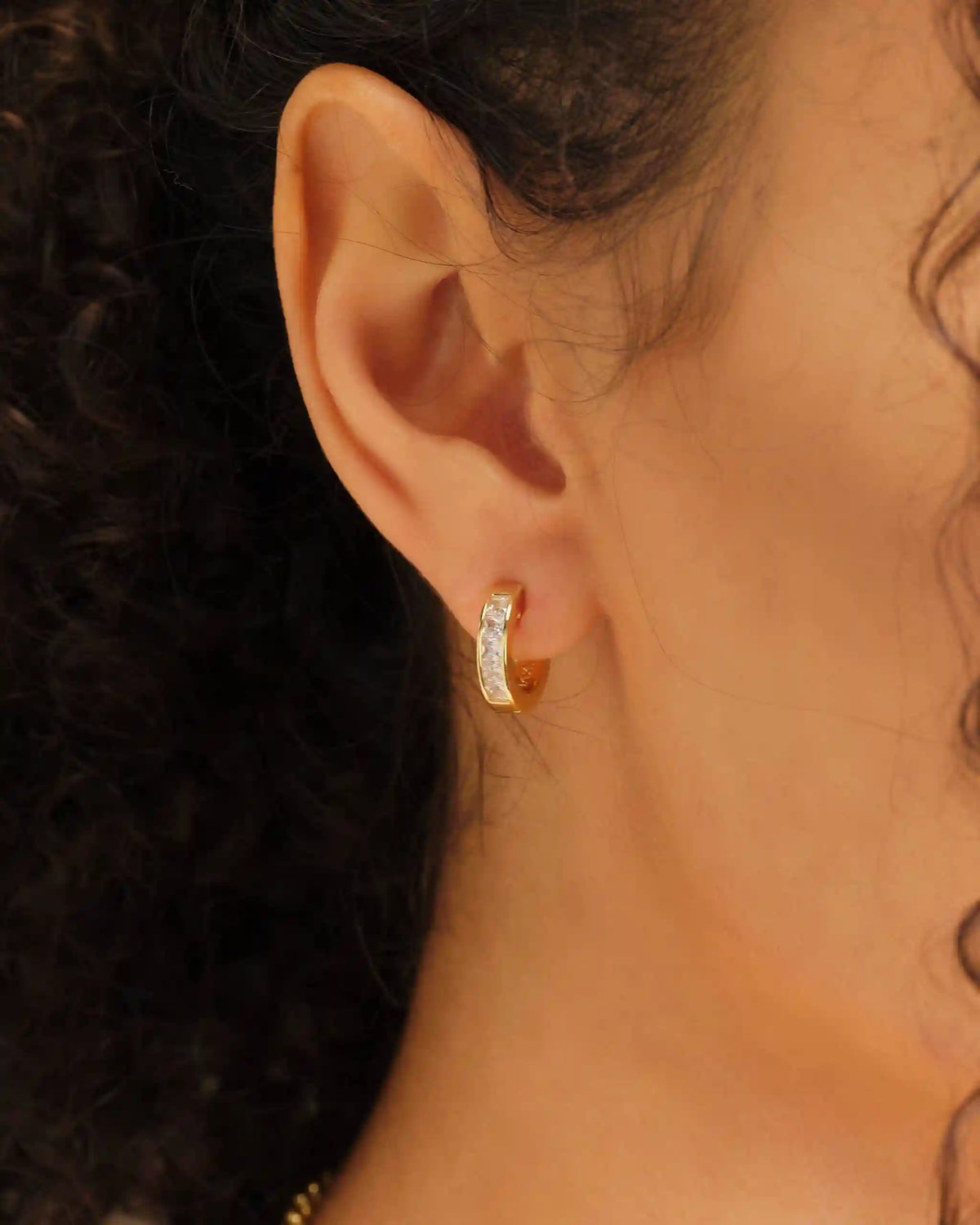Women's Emerald Cut Inset Hoop Earrings